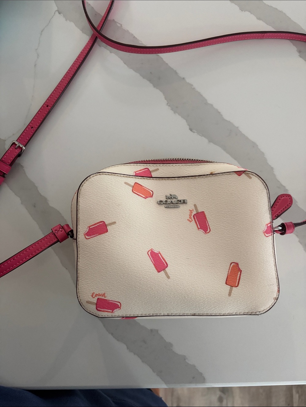 Coach Cream Crossbody Bag with Pink & Coral Popsicle Print